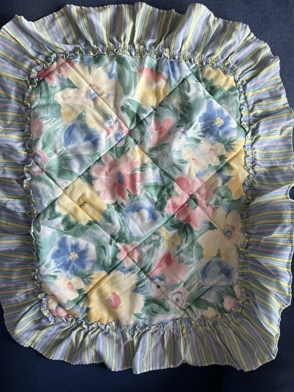 RUFFLED Pillow Sham PR Quilted Floral Stripe Ruffle Y2K Regency Home Fashion USA